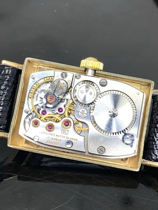 Longines Watch 1930s Vintage Swiss Mechanical Rose Dial Black Leather Strap Tank main image 7